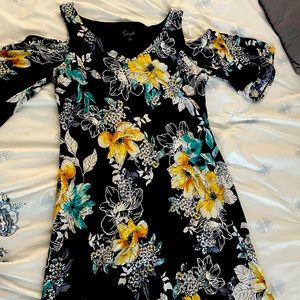 Floral dress with cut out shoulders, bell sleeved